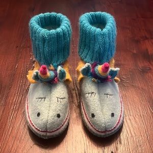 Garnet Hill children’s Sz 4 pajama slipper Unicorn boiled wool slippers